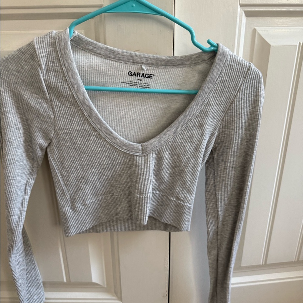 Garage Light Gray Ribbed Long Sleeve Top